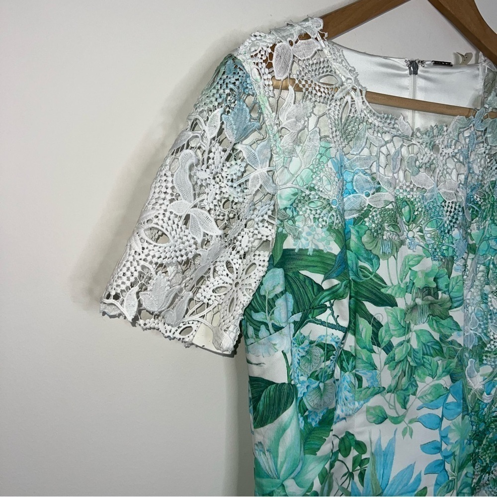 Elie Tahari Short-Sleeve Lace-Trim Ombre Organdy Dress, Green Pattern Size 4 - Picture 5 of 12